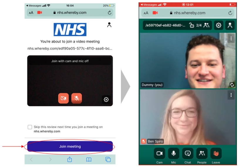 Screenshot showing how to join the video meeting 