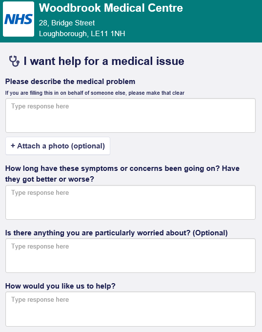 Screenshot of the I want help for a medical issue page